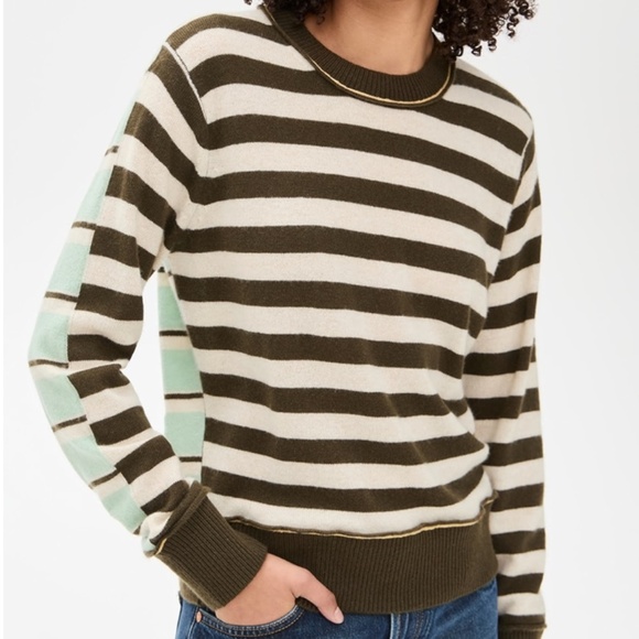 WHITE + WARREN CASHMERE MIXED STRIPE CREW - Picture 1 of 11